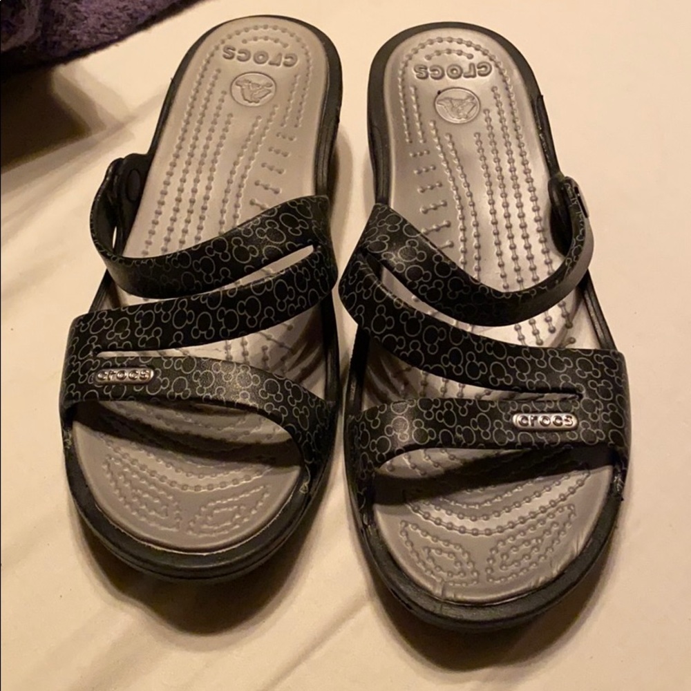 Disney Black & Silver Crocs sz7